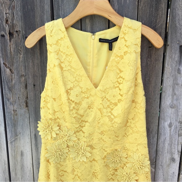 NWT White House Black Market Sleeveless Lace Sheath Dress 3D Appliqué Yellow 10 - Picture 3 of 16